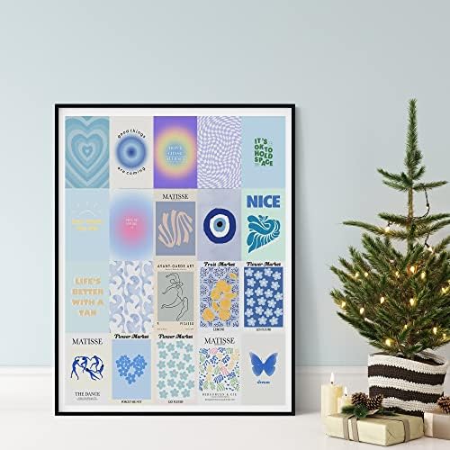 Minimalist Wall Art for Blue Room Decor Aesthetic, 50pcs Danish Pastel Wall Collage Kit Aesthetic Pictures, Minimalist Decor Aesthetic Posters, Matisse Posters for Room Aesthetic and Dorm Wall Decor