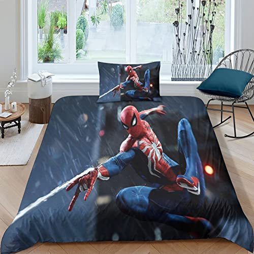 Spiderman and Venom Parure De Lit Housse De Couette Impressio 3D Movie Microfibre Ultra Doux Hypoallergénique avec Taie d'oreiller 3 Pièces Garçons Filles Enfants Single（135x200cm）