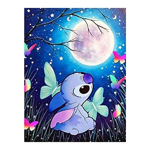 5D DIY Diamon Painting Kits, Mond und Stich Anime Diamant Malerei Kits Vollbohrer, Kristall Diamond Strass Stickerei Kreuzstich Painting Malen nach Zahlen für Geschenke, Erwachsene, Wanddekoration Cover