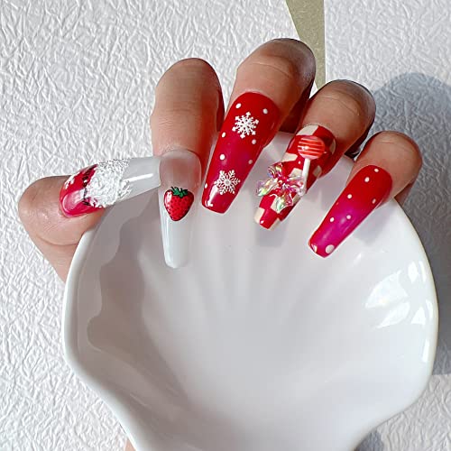 Handmade Press On Christmas False Nail Tips Random-Color Lolli-Pop Holiday Easy-Way Nail Tips 10315 (10315-L) #TOP2
