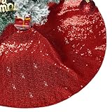 PartyDelight Red Christmas Tree Skirt Large 50 Inch Glitter Sequin Skirts for Xmas Party Indoor Holiday Decoration