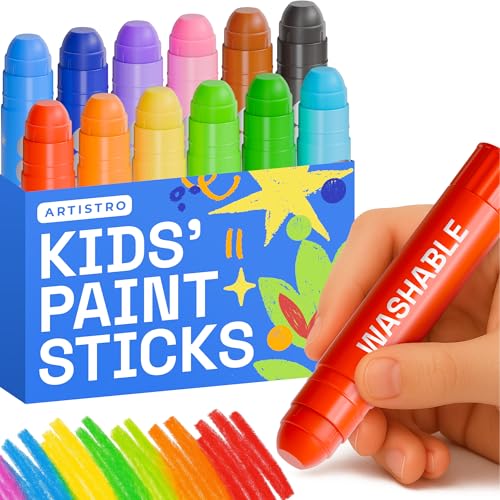 ARTISTRO 100% Washable Tempera Paint Sticks for Kids - 12 Non-toxic Paint Markers for Kids - Color Sticks with Twist Design
