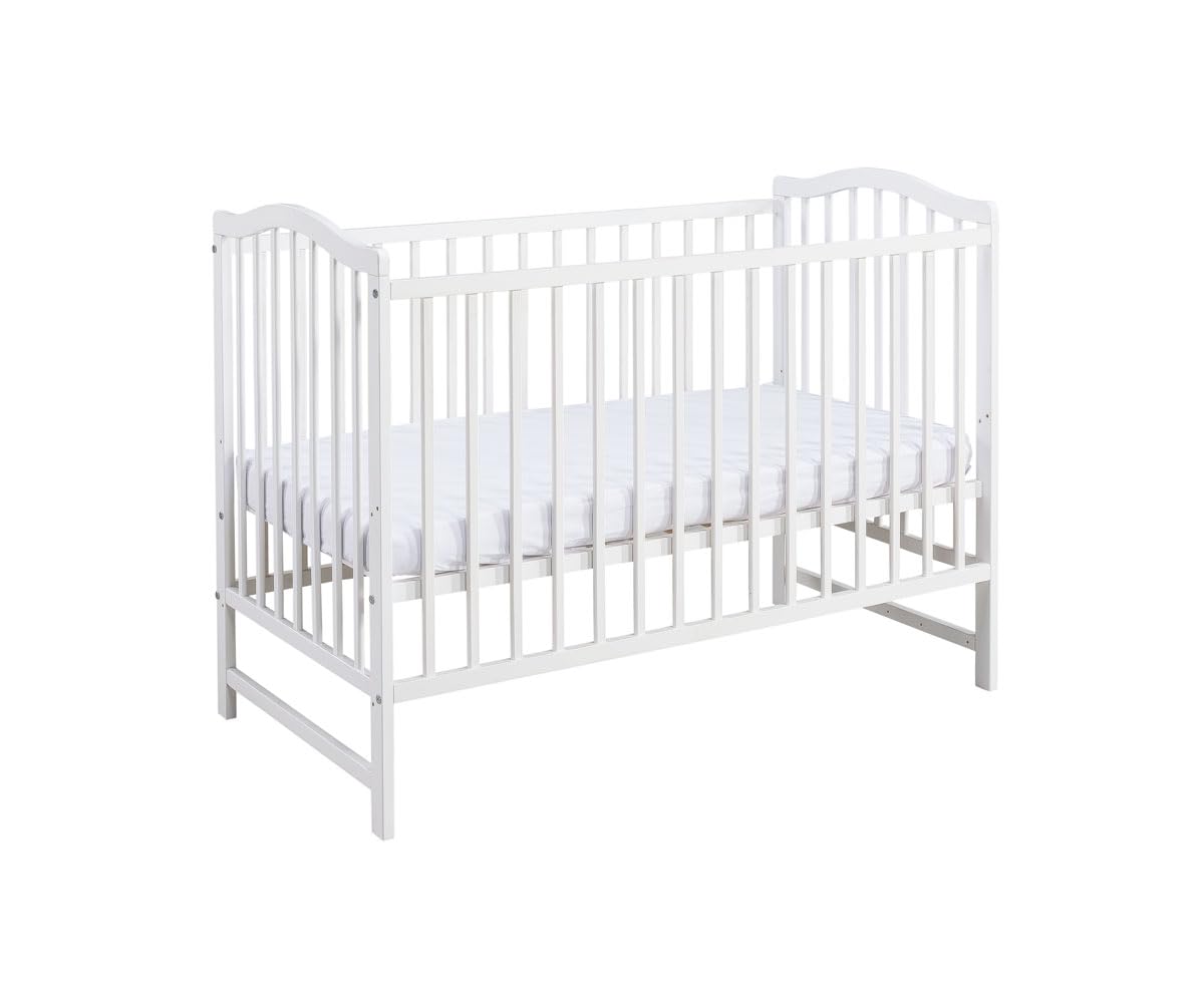 MS FACTORY Cuna de bebé Paris 120x60 cm – Ajustable en Altura de Madera Maciza – con barrotes y Pintura al Agua Segura – Cama evolutiva con barrotes extraíbles