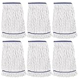 Commercial Cotton Looped-End Mop Head Replacement, Extra Absorbent Wet String Mop Refill for Industrial, Restaurant, Office & Home Floor Cleaning – 6 Pack, Blue/White