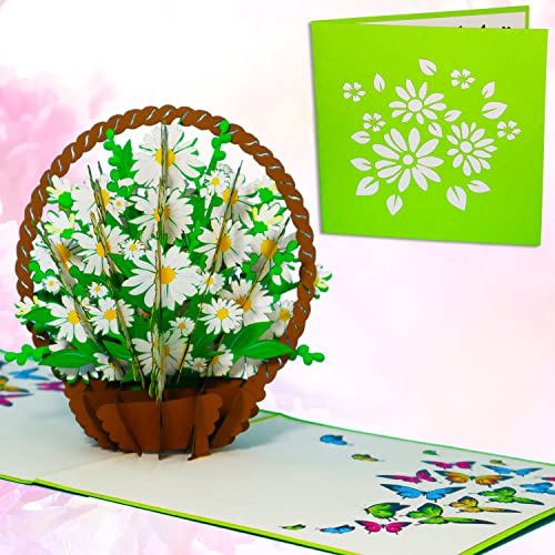 LIN17763, Carte pop-up avec fleurs, bouquet de fleurs, cartes de vœux, carte pour la mères, départ,anniversaire, bonne amélioration, paniers de marguerites, N504 Cover