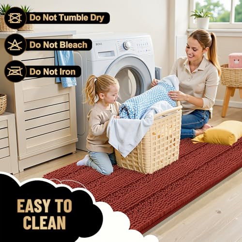 Image of OLANLY Thick Small Bathroom Rugs 24x16, Extra Absorbent Chenille Striped Bath Rugs, Rubber Backing, Machine Wash, Bath Mats for Bathroom, Tub and Shower, Home Decor Accessories, Rustic Terracotta