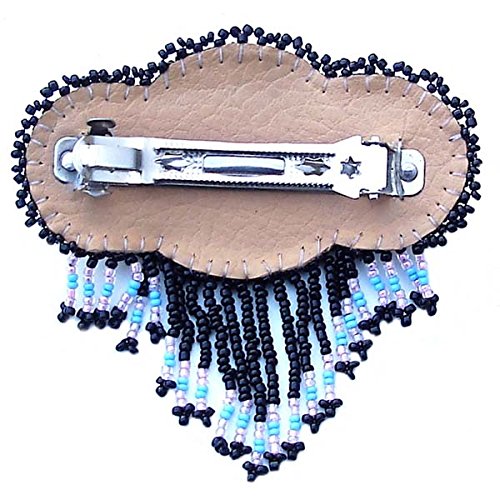 Pasador de cuentas con clip francés negro y azul Rossette con flecos artesanales 3