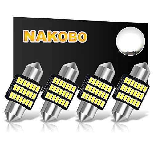 NAKOBO 31mm Festoon Led Bulbs 6000K White Light 21-SMD 3014 Chipsets Canbus Error Free for 3175 DE3175 DE3021 3022 3021 Dome License Plate Door Lights（pack of 4）