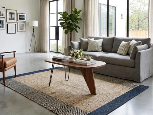 Image of REDWOOD Modern Coffee Table | Engineered Wood Top with Geometric Support & Sleek Metal Hairpin Legs | Modern Center Table for Living Room, Lounge & Apartment Furniture | Columbian Walnut & Black