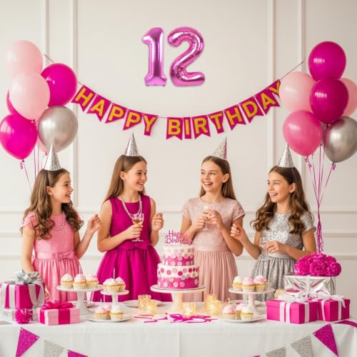 Image of TONIFUL 2 Set Hot Pink Number Balloons 16 Inch 0-9 Mylar Foil Balloons 20 Pcs Rose Red Small Custom Digital Ballons for Girls Birthday Bachelorette Bridal Baby Shower Decorations