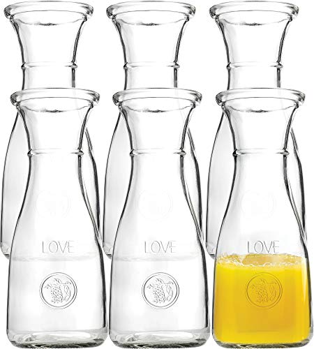 Clear Glass Carafe Drink Pitcher Elegant Wine Decanter - Pack of 6 - 750ml LOVE Themed bottle wNarrow Neck For Easy Grip Wide Mouth for Classic Pouring - by Kitchen Lux