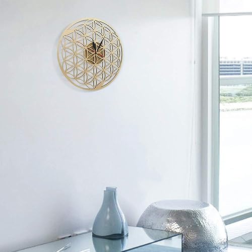 Miniatura 8 de The Geeky Days Flower of Life Intersect Rings Reloj de pared de madera geométrica geometría sagrada Reloj decorativo Reloj de inauguración de la