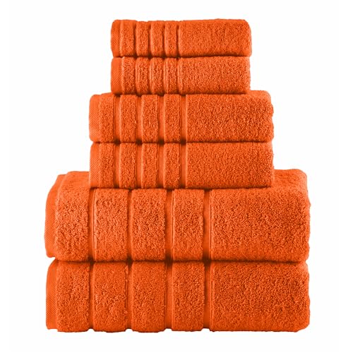 Image of Elegant Comfort 4 Lines Viscose Stripe 6-Piece Premium Towel Set - 100% Turkish Cotton High Absorbent Luxury Bathroom Towels - Includes 2 Washcloths, 2 Hand Towels and 2 Bath Towels Set, Orange