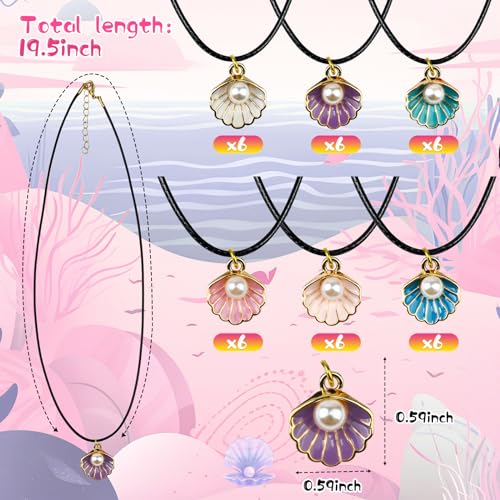 36 Pack Mermaid Shell Necklace Summer Pink Shell Mermaid Party Gift Decor for Princess Under The Sea Birthday Themed Party Little Girls Gift Bag School Rewards2
