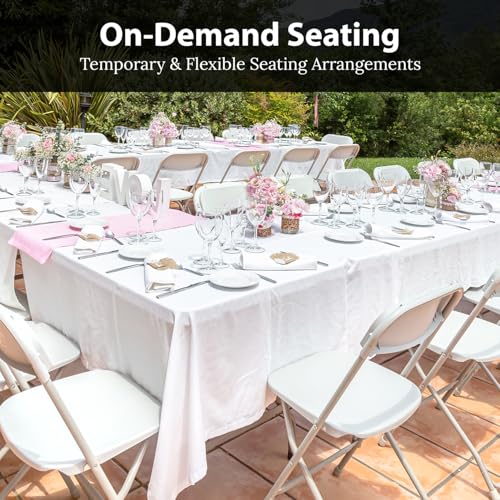 10 Pack Foldable Plastic Chair | Folding & Stackable | 350 lbs Capacity Steel Frame Seats for Indoor Outdoor | Commercial Use Events Wedding Party Bulk Picnic Kitchen Dining - White - Image 5