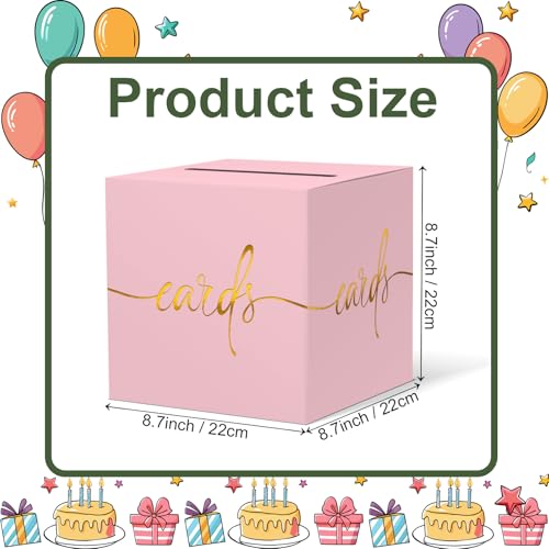 Image of 2 Pack Light Pink Card Box with Gold Foil Design, Paperboard 8.7 inch Card Box for Birthday Wedding Party Graduation Retirement Anniversary Valentine's Day & Baby Showers, Raffle or Money Box