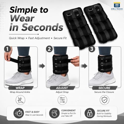 Image of Btag Solid Neoprene Ankle & Wrist Weights (1.5 kg x 2 Pcs) | Adjustable Strap | Unisex Leg & Arm Weight Cuffs for Gym, Workout & Training (Balck)