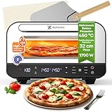 Elektrischer Pizzaofen – 6 Programme, 1700W, max. 450°C, geeignet für 32cm Pizzen – 5-in-1-Multifunktion: Pizza, Grillen, Warmhalten, Backen und Kochen – inklusive Pizzastein und Pizzaschaufe