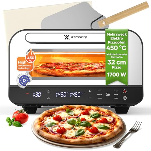 Elektrischer Pizzaofen – 6 Programme, 1700W, max. 450°C, geeignet für 32cm Pizzen – 5-in-1-Multifunktion: Pizza, Grillen, Warmhalten, Backen und Kochen
