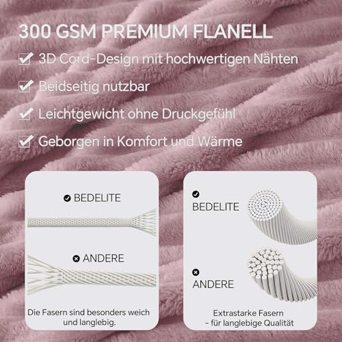 BEDELITE Kuscheldecke Flauschig Decke 150x200 - weiche XL Flanell Decken Beerenviolett für Couch, Deko Streifen Cord Fleecedecke als Couch Überwurf für Wohnzimmer, Twin Blanket Wide Use 4