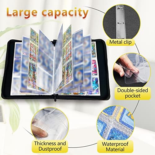 Trading Card Binder Fits 900 Cards with 50 Removable Sleeves 9-Pocket Card Binder Collection Holder Case Carrying Case Binder Album Book Folder Storage Organizer Perfect for Boys Girls