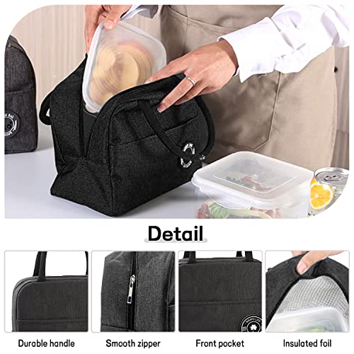Hubako Small Portable Cute Lunch Bag For Kids, Mini Insulated Children Lunch Box Reusable Student Lunch Tote Bag With Front Pocket For Boys Girls, Durable Lunchbag For School Picnic Office Work,Black #TOP2