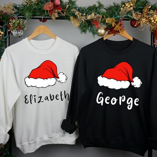 Personalized Handmade Matching Family Christmas Sweatshirts, Personalized Christmas Sweatshirt, Custom Family Sweathirts, Holiday Couple Sweaters Red2
