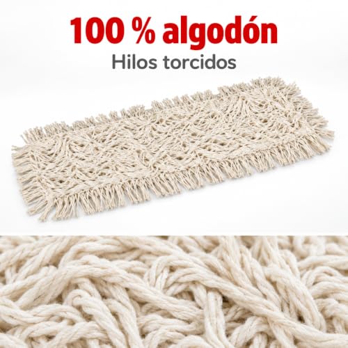 Miniatura 4 de Clim Profesional - Mopa Industrial Plana Algodón 15x60cm Con Resistente Bastidor Metálico. Limpieza Y Barrido De Suelos. Elimina Polvo Y Suciedad. Tamaño 60cm
