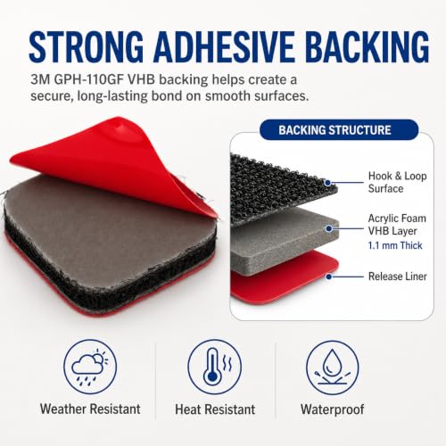 Heavy Duty Hook and Loop Strips 1'' × 1'' 20 Pairs with 3M Adhesive, Black — view 2