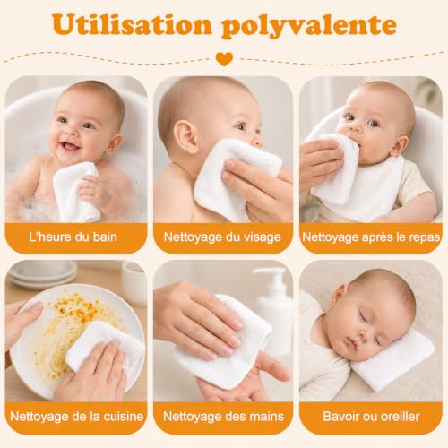 CUEMOON Lot 25 Blanc lingettes lavables, 15 x 15 cm coton lingettes réutilisables Convient pour les mains et le visage – vue 7