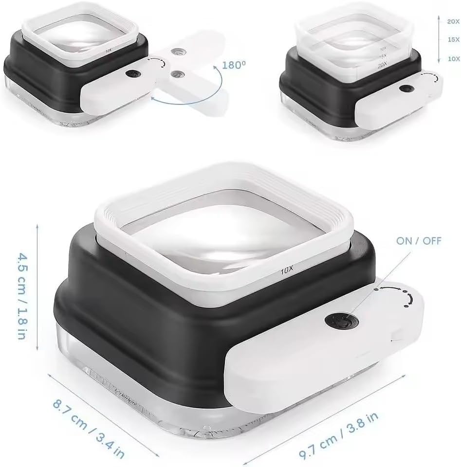 Magnifying Glass with Light Scale 10//15/20x Adjustable Eye Loupe Handheld Potable
