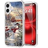 ICEDIO Christmas Phone Case for iPhone 16 with Screen Protector - Fashionable Trendy Designs - Clear Acrylic Shockproof Protective Cover 6.1' - Cute Snowman