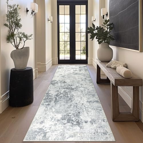 Tapis de couloir homcomodar, antidérapant, moderne, laine synthétique, lavable, gris, 80 x 250 cm