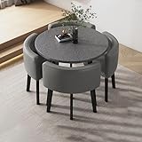  Modern Round Kitchen Breakfast Bar Table Set with 4 Chairs - Compact Dining Furniture for Small Spaces Conference Room & Office Use - Diseño elegante y funcional