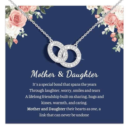 Image of Gifts for Mother Daughter Necklace -14K Gold Plated Interlocking Circles Zirconia Pendant Necklace, Dainty Mom Necklace for Women, Birthday Mother's Day Jewelry Gift for Her