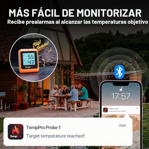 Miniatura 7 de Thermopro Tp25h2 - Termómetro Inalámbrico Bluetooth Para Carne De Barbacoa De 150 M, Termómetro Inalámbrico Recargable Con Aplicación Inteligente, Sondas De Alimentos De Doble Temperatura Para Cocinar