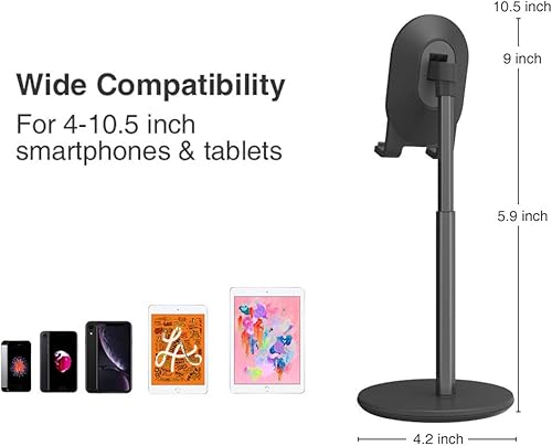 Miniatura 4 de Bright Stone Soporte para teléfono celular, soporte de teléfono ajustable en altura en ángulo para escritorio (4 "-10"), color negro