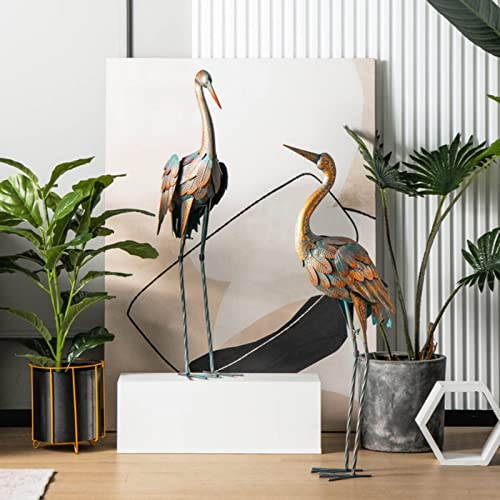 Tuochufun 35 ½” Tall Metal Flamingo Outdoor Decor- Yard Decorations - Outdoor Sculptures - Garden Decoration - Flamingo Yard Art - Set Of 2 (2-Piece Crane Sculptures Bird) #TOP6