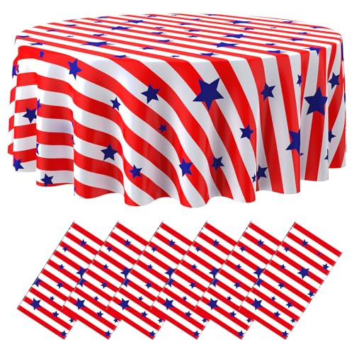 Image of Oudain 4th of July Decoration Tablecloths 84 Inch Plastic 250th Anniversary Patriotic Tablecloth American Flag Red White Blue Disposable Tablecover for Memorial Day Party Supplies(6 Pcs,Retro)