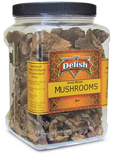 Dried Mushroom Slices (Boletus Luteus) by It's Delish, 8 OZ Jumbo Container | Chilean Sundried Dehydrated and Sliced Mushrooms for Cooking and Flavoring