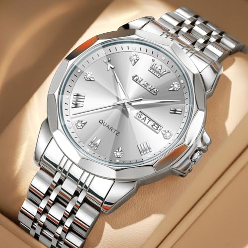 Image of OLEVS Watch for Men Diamond Casual Analog Roman Quartz Stainless Steel Waterproof Luminous Date Calendar Luxury Gifts Wrist Watch
