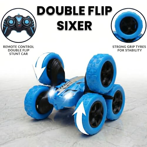 Image of Amazon Brand - Jam & Honey Off Roader Rechargeable Remote Control Car | RC Monster Truck with LED Headlights, Type-C Charging, Anti-Skid Tyres, 120 Ft Range | 2.4GHz Remote Controller - Blue (MT1624)