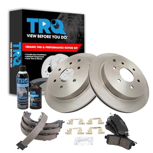 Image of TRQ Rear Brake Pad & Rotor Kit, with Chemical Kit Parking Brake Shoe Set Ceramic Compatible with 2011-2013 Infiniti QX56 2014-2017 QX80 2017 Nissan Armada