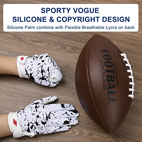 Rspgo Kids Football Gloves Youth Enhanced Grip Silicone Wide Receiver Gloves,Friesian Cattle M/L #TOP4