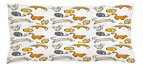 Lunarable Cat Throw Pillow Cushion Cover, Various Kitties Different Positions Cartoon Comic Book Style Funny Kittens, Decorative Rectangle Accent Pillow Case, 36