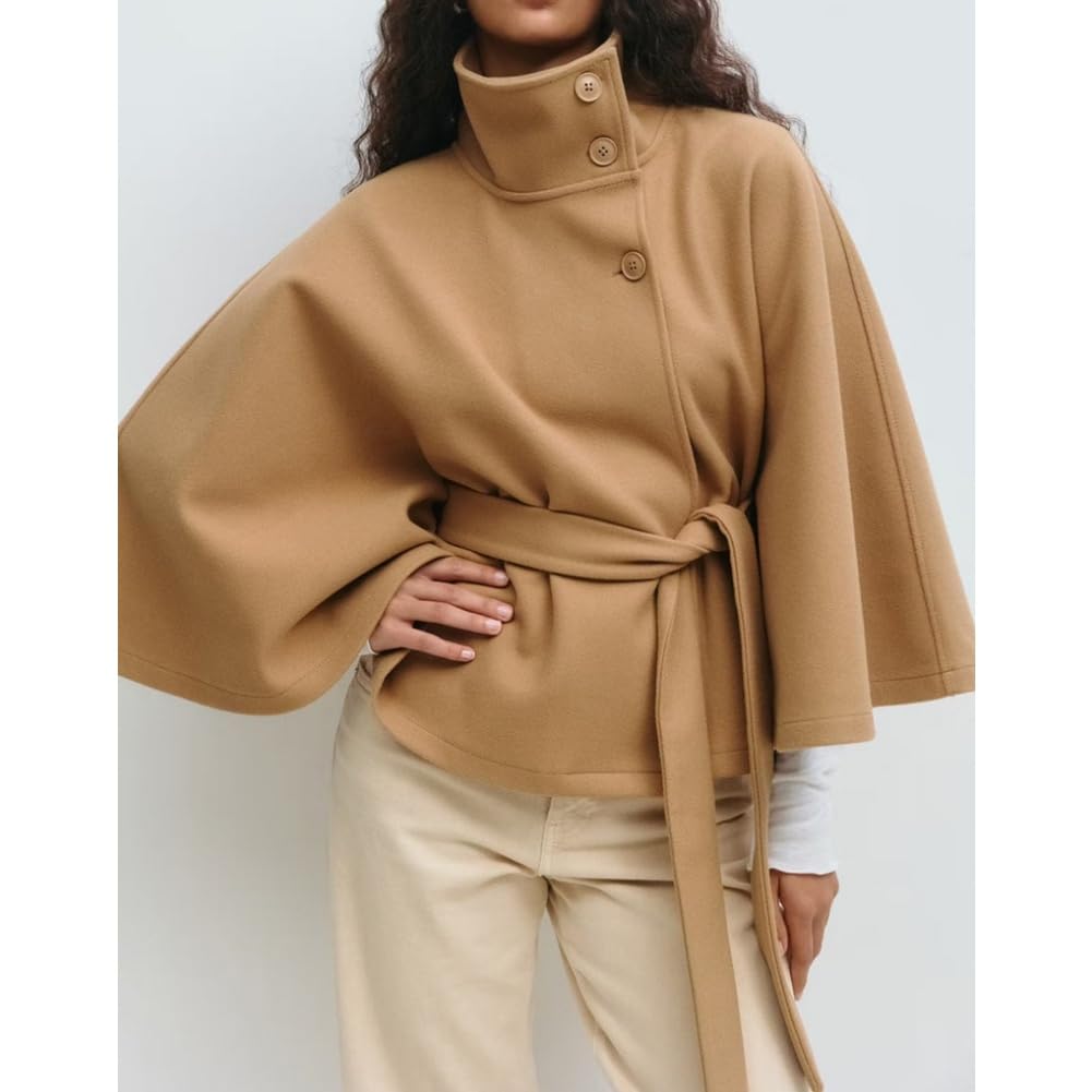 Generisch Poncho à manches chauve-souris pour femme - Manteau d'hiver épais et chaud - Rétro - Élégant - Manteau court