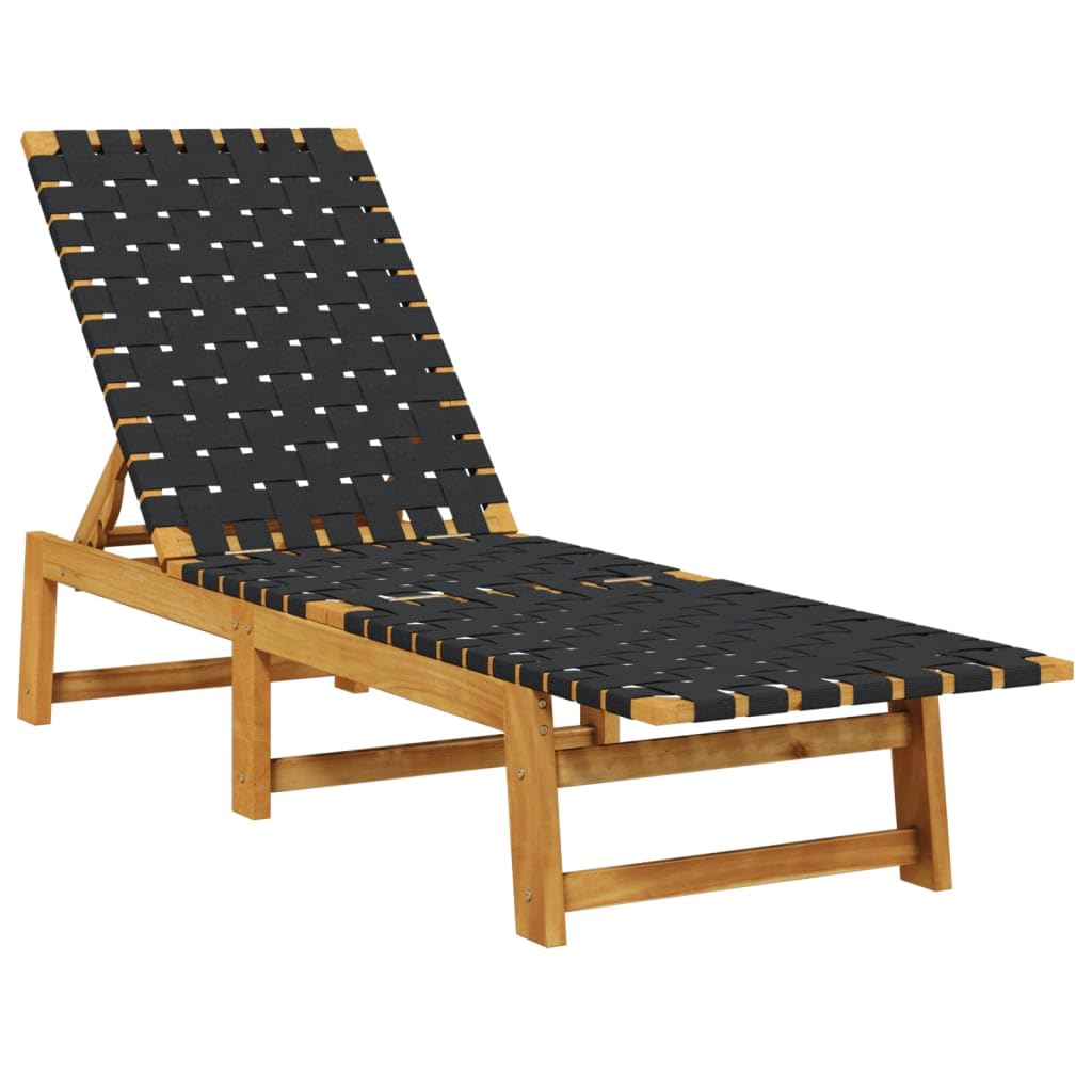 vidaXL Tumbona de Madera Maciza de Acacia y Tela Negra, Tumbona de Exterior, Tumbona de jardín, Tumbona reclinable, Tumbona de terraza