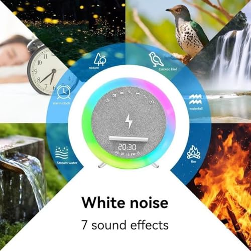 Image of 𝓓rumstone (𝟑𝐘𝐄𝐀𝐑 𝐖𝐀𝐑𝐑𝐀𝐍𝐓𝐘) Bluetooth Speaker Smart Wake Up Light with Wireless Charger, Alarm Clock, RGB Color Ring, Digital Display, Touch Control, LED Night Light, Modern Round Design