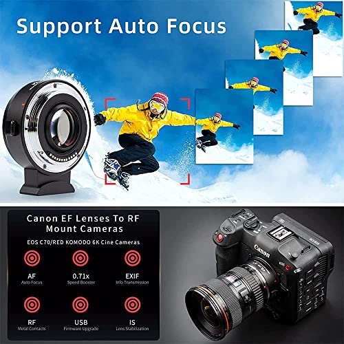 Ef-R3 Pro Lens Mount Adapter 0.71X Speed Booster Auto-Focus Mount Converter Ring For Canon Eos Ef Lens To Canon Rf Mount Camera Eos R R3 R5 R6 R7 R10 C70 And Red Komodo Cameras #TOP5