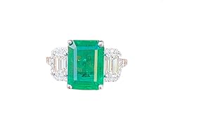 Large 14K White Gold Engagement Rings for Women with Genuine Diamonds and Emerald